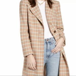 Something Navy NWT Single Breasted Plaid Wool Blend Long Coat Size Large Jacket